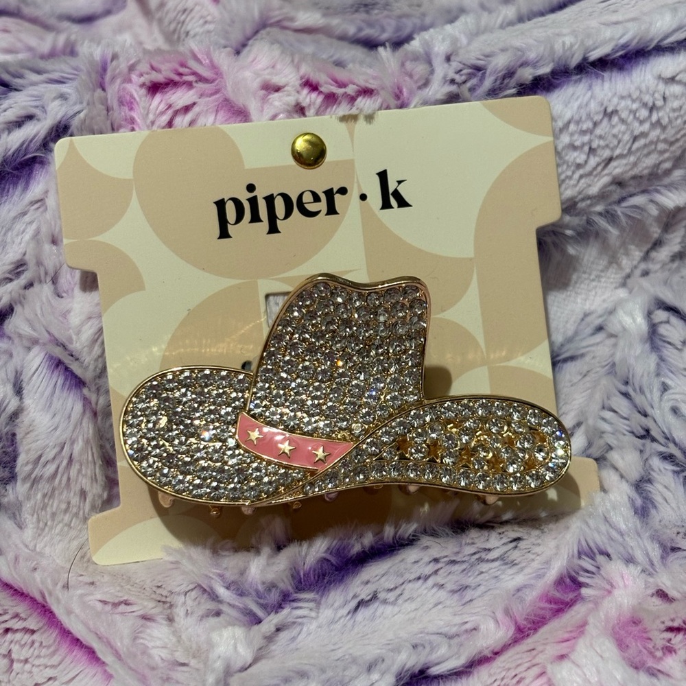 Piper Sparkling Silver and Pink Cowboy Hat Brooch
